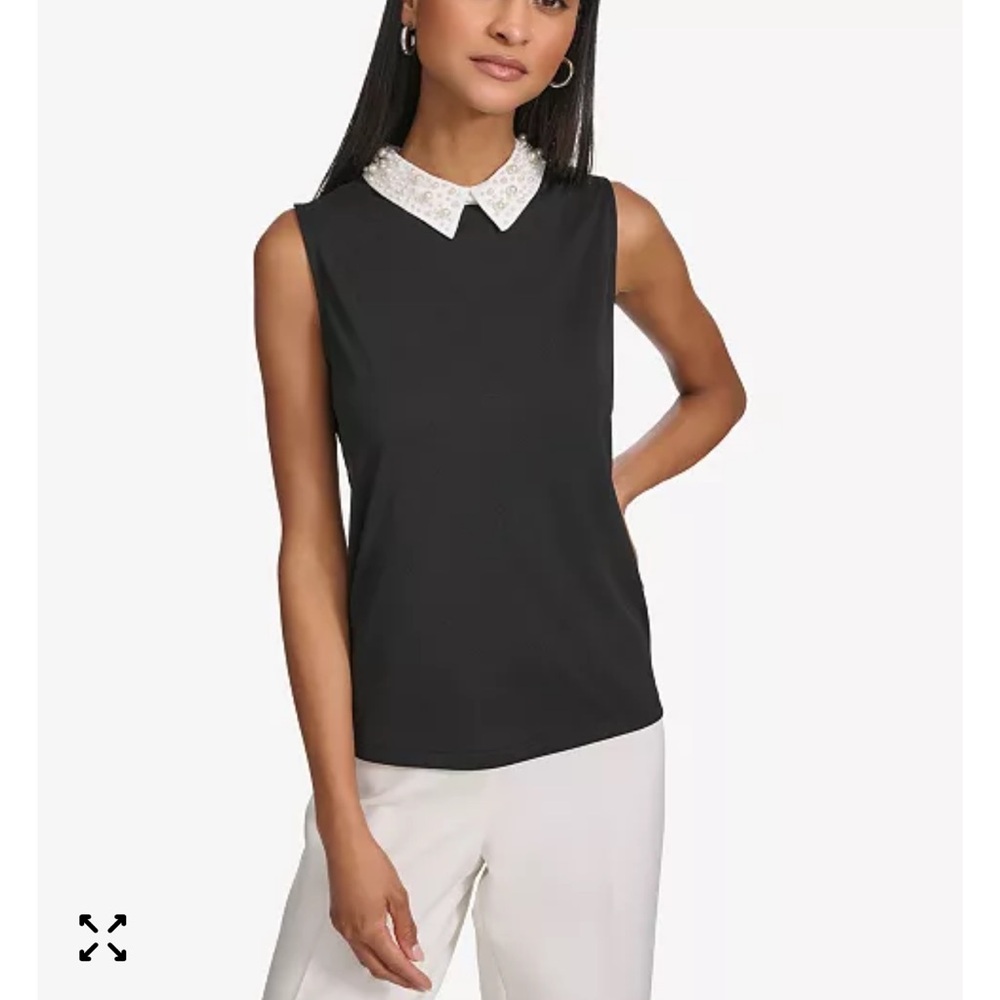 New KARL LAGERFELD PARIS  Pearl Collar Top Blouse - Picture 5 of 13